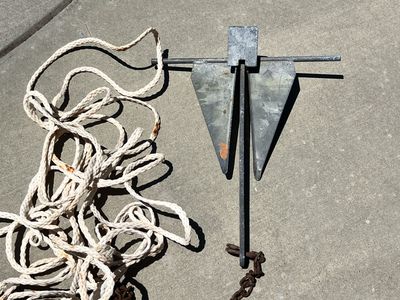 Boat Anchor with Rope 18” - Galvanized Steel Fluke Anchor for Small Boats