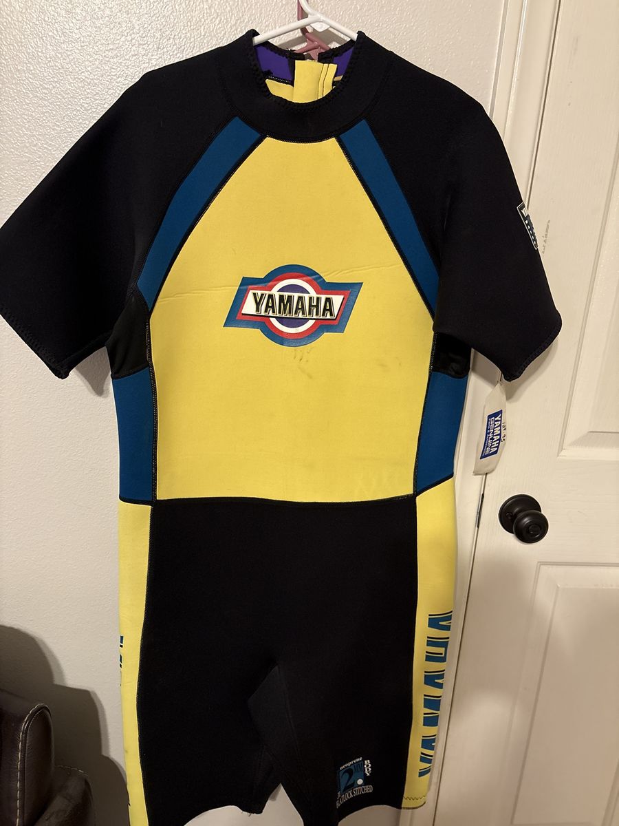 Yamaha Men's Shorty Wetsuit - Black/Yellow/Blue, Neoprene, Short Sleeve men’s size xxxl
