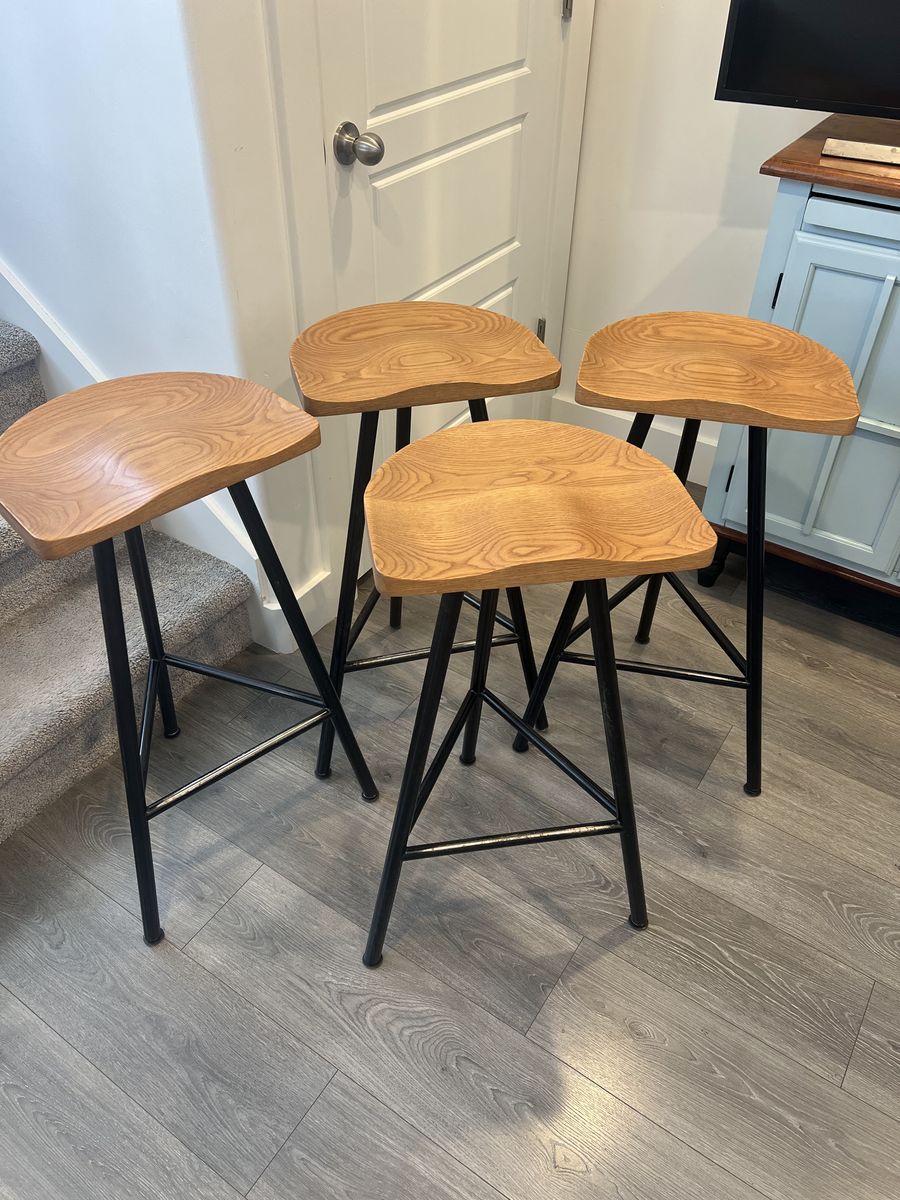 Set of 4 Premium Solid Oak & Steel Counter Stools by Ohio Design (San Francisco)