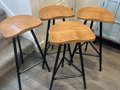 Set of 4 Premium Solid Oak & Steel Counter Stools by Ohio Design (San Francisco)