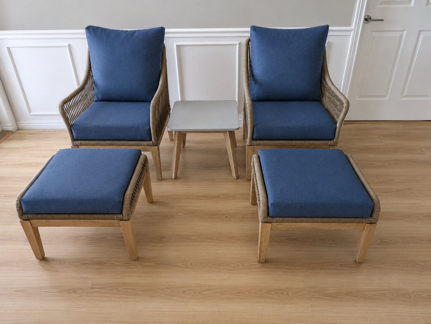Patio / Outdoor chairs Set – 2 Chairs + 2 Ottomans + 1 table