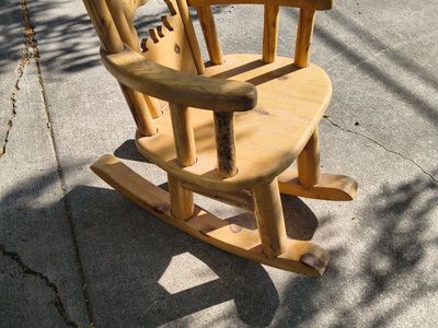 Handmade Wooden Log Rocking Chair - Child's Size, Bear Cutout