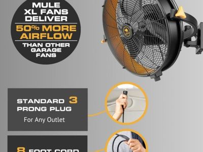 NEW MULE 18" Industrial Wall Mount Fan, 3-Speed Electric Garage Cooling with Remote Control. Never Used!