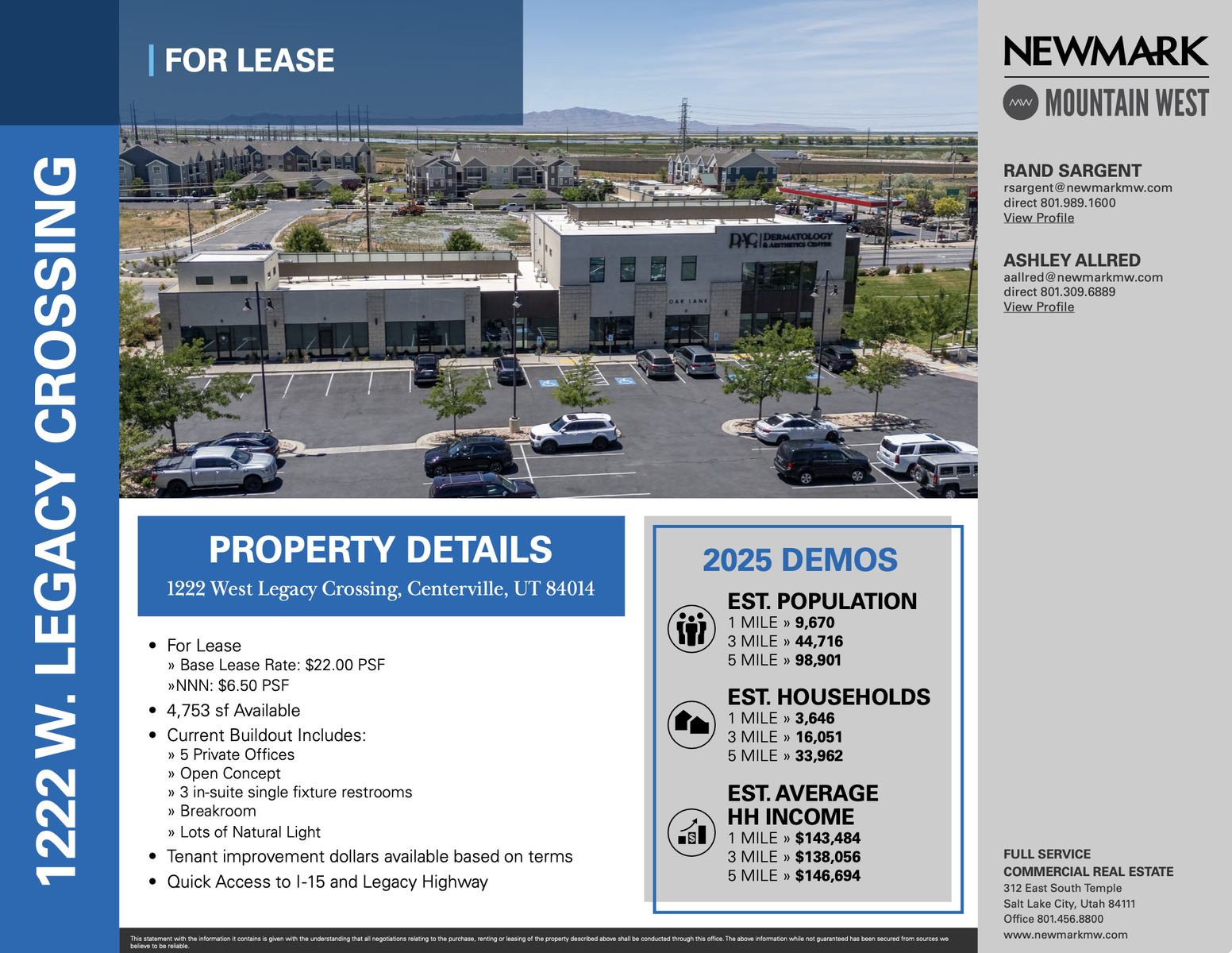 4,753 SF Commercial Office Space For Lease - 1222 W Legacy Crossing, Centerville, UT