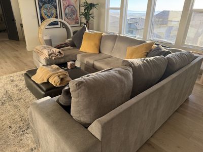 Large Gray Fabric Sectional Sofa Couch - Great Condition $3000 when new giving away for $250