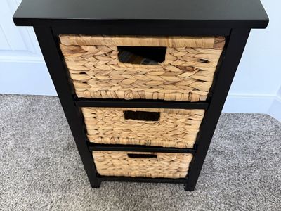 Black 3-Drawer Storage Cabinet with Wicker Baskets - Versatile Accent Table