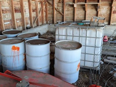 Used 55-Gallon Metal Drums & Large IBC Tote for Storage/Farm Use - Great for Liquids
