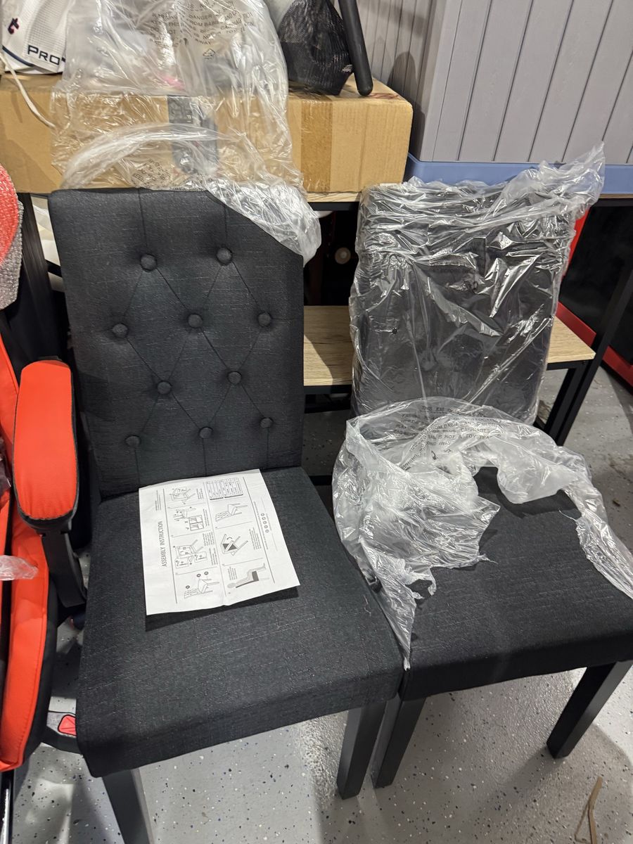 SKU OW-LW87002-CHARCOAL Set of 2 Charcoal Dining Chairs - Tufted Back, New and freshly built.