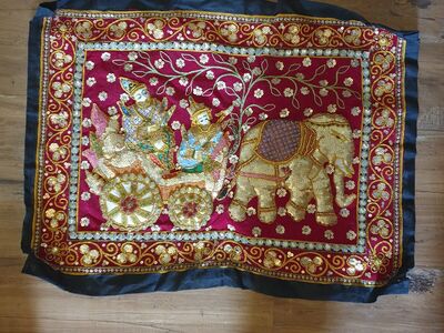 Rare Antique Vintage Burmese Kalaga Wall Tapestry