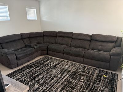 Gray L-Shaped Reclining Sectional Sofa with Cupholders
