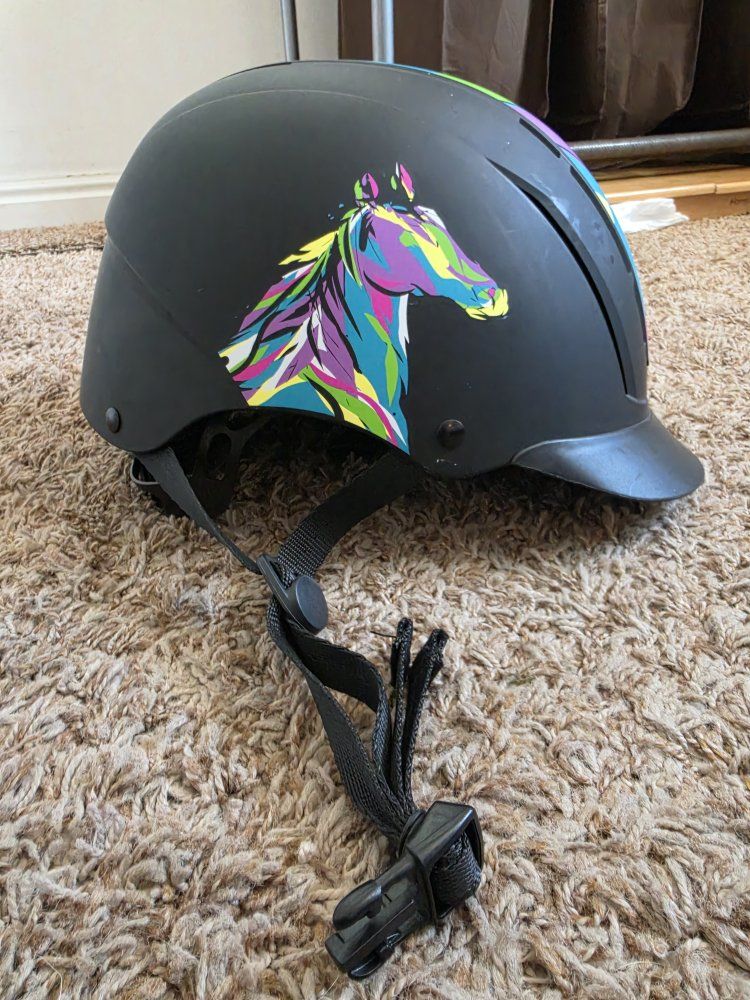 Troxel Spirit Horseback Riding Helmet - Youth/Child Size - Black with Colorful Horse Design