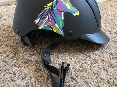 Troxel Spirit Horseback Riding Helmet - Youth/Child Size - Black with Colorful Horse Design
