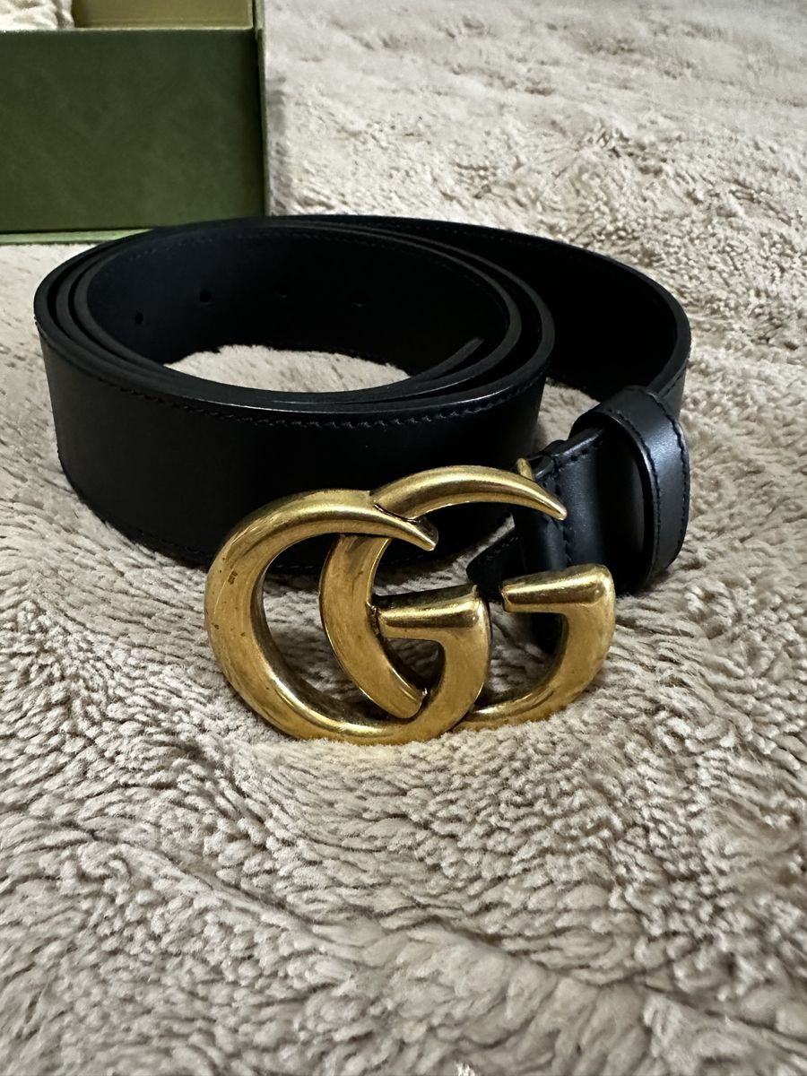 Gucci GG Marmont Belt Black Leather with Gold Buckle - Unisex, 90cm, 2cm Width