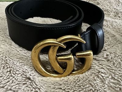 Gucci GG Marmont Belt Black Leather with Gold Buckle - Unisex, 90cm, 2cm Width