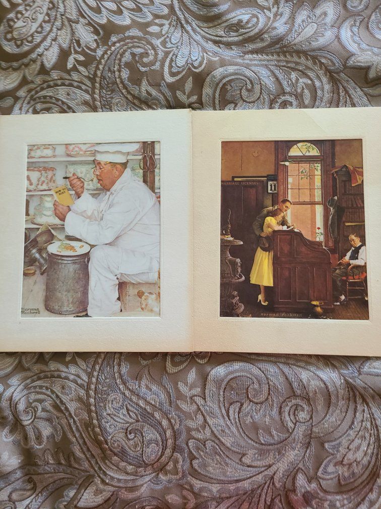 Vintage Norman Rockwell Matted Art Prints Set - The Chef & Marriage Licenses