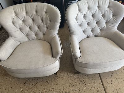 Pottery Barn Gray Linen Upholstered Chairs x 2!