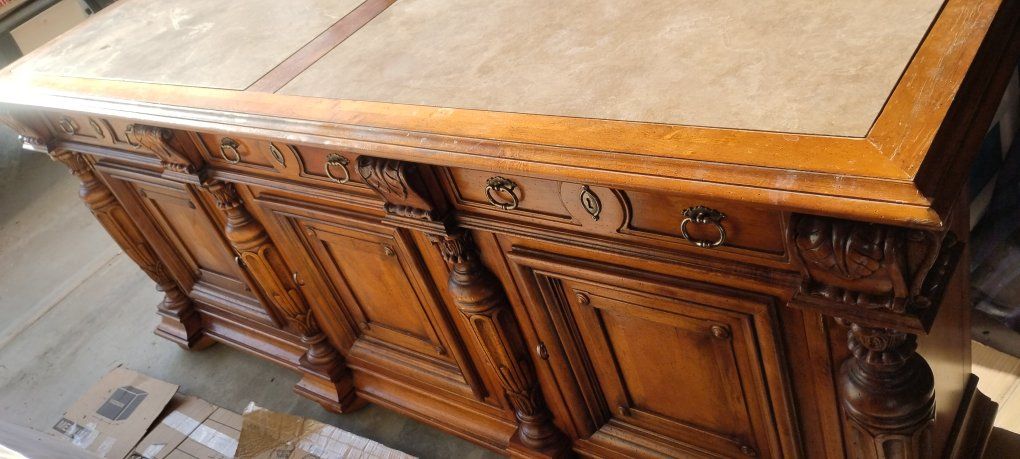 Henredon Buffet with Stone Top and Lined Silverware Drawer
