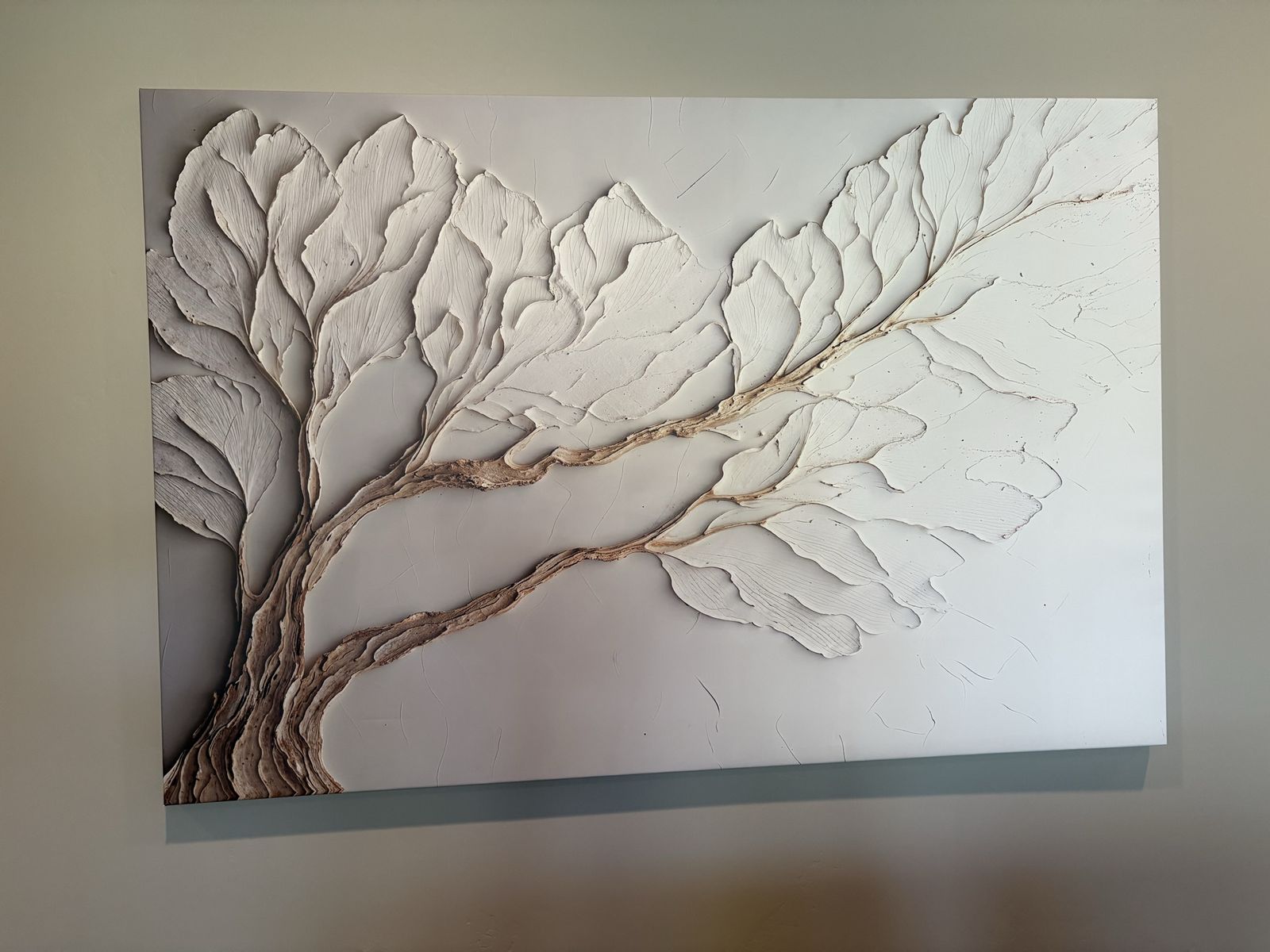 Textured 3D Tree Canvas Wall Art - 60x40 inches - Neutral Tones