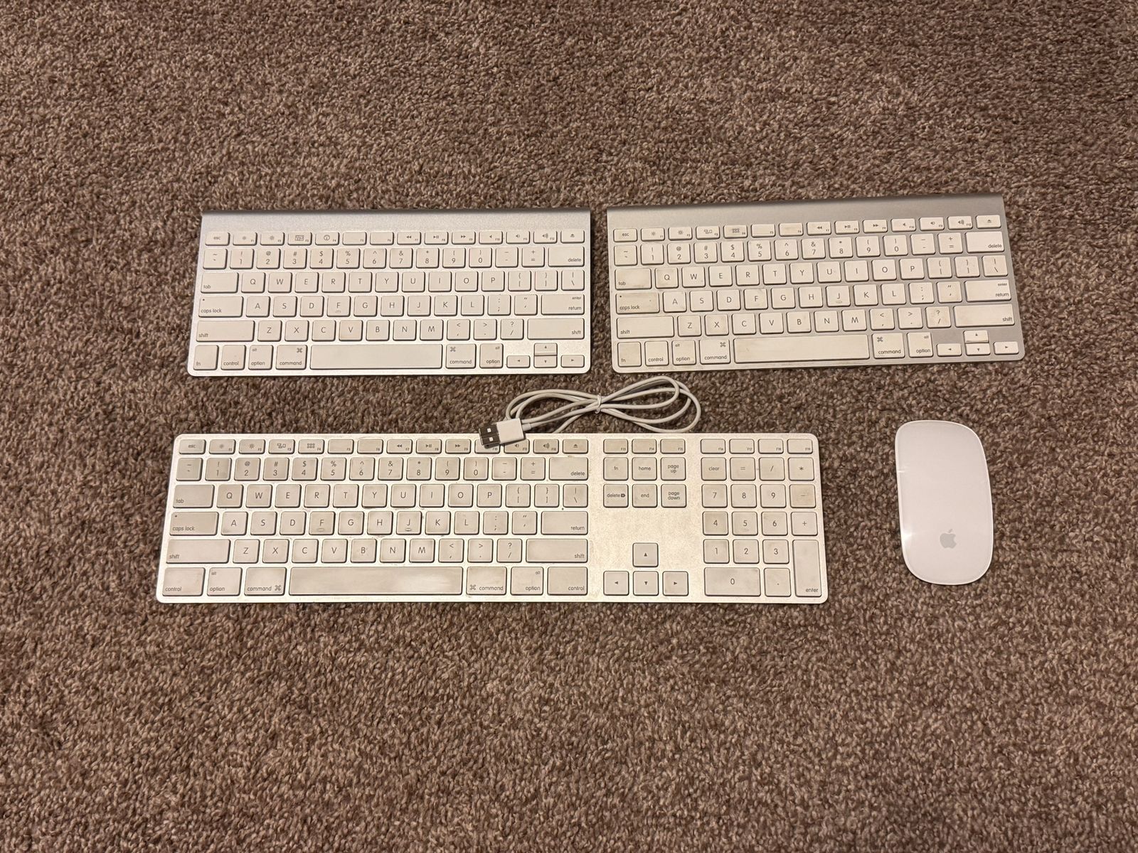 3 Apple Mac Keyboards and 1 Mouse for Parts