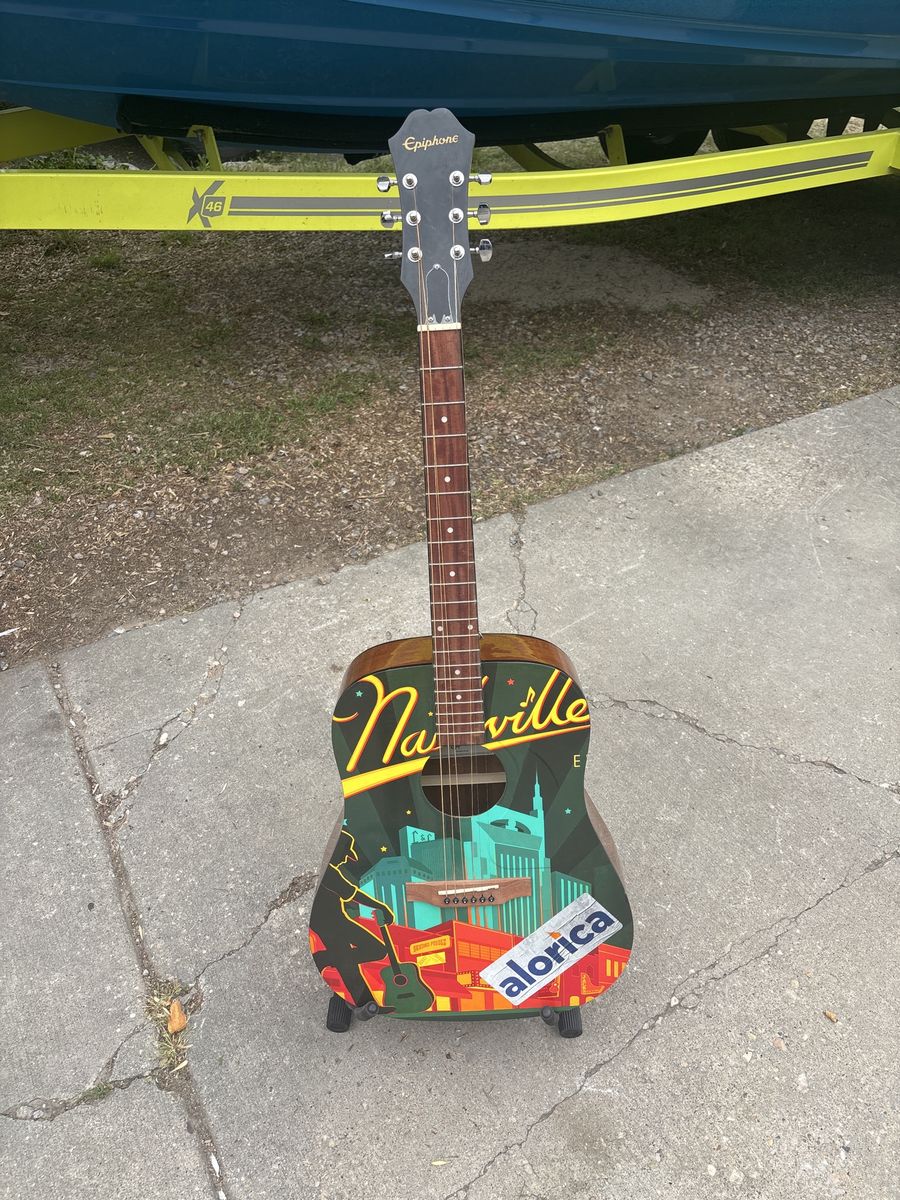 Epiphone Acoustic Guitar with Nashville Mural Design - Unique Musical Instrument decor guitar