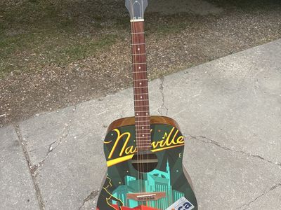 Epiphone Acoustic Guitar with Nashville Mural Design - Unique Musical Instrument decor guitar
