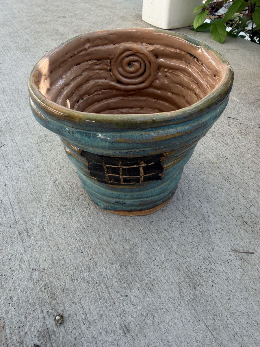 Handcrafted Glazed Pottery Planter Pot signed Charlize Lara 2017