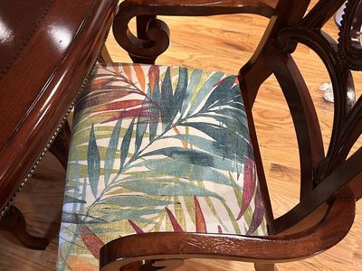 Solid Wood Dining Table Set with 8 Reupholstered Chairs