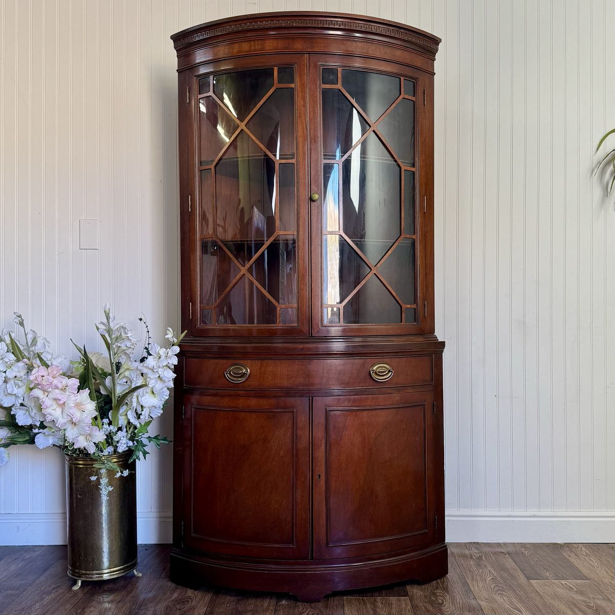 Vintage Drexel Bow Front Federal Corner Cabinet