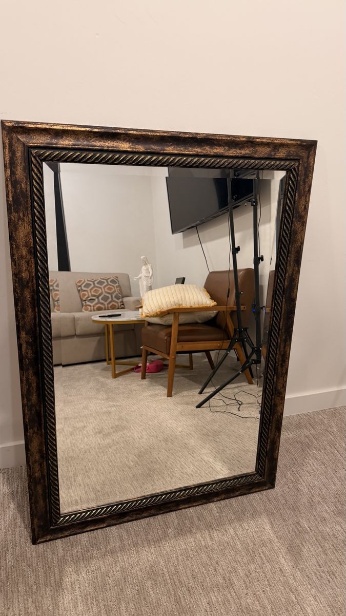 Ornate Bronze-Tone Framed Wall Mirror, Large Decorative Accent Piece