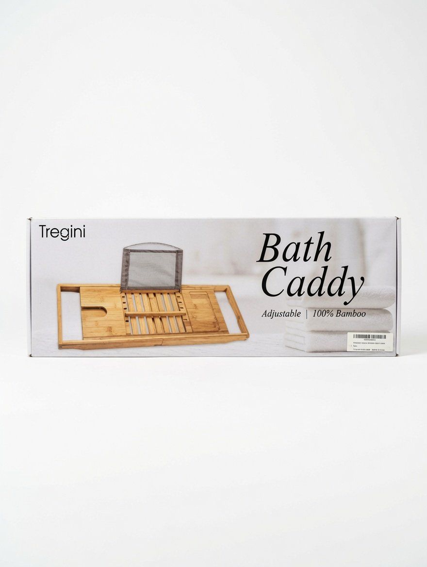 Tregini Adjustable 100% Bamboo Bath Caddy - Natural Wood Bathtub Tray for Relaxation