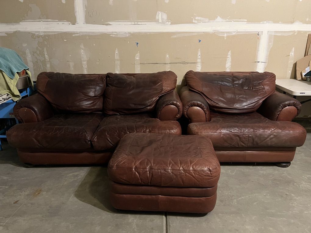 Top Grain Leather Sofa, Loveseat & Ottoman