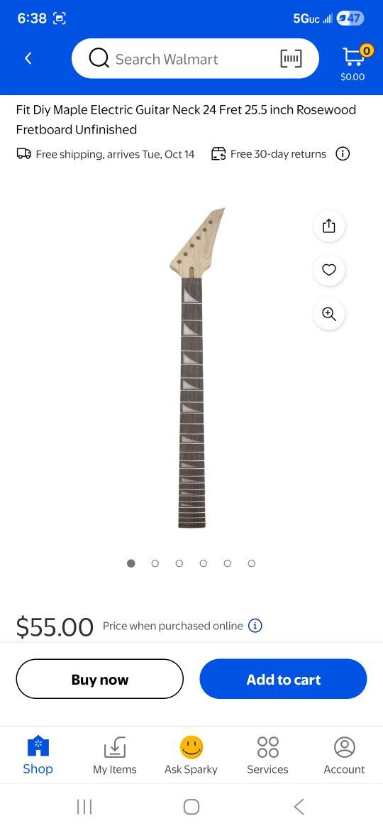 Unfinished electric guitar neck
$33