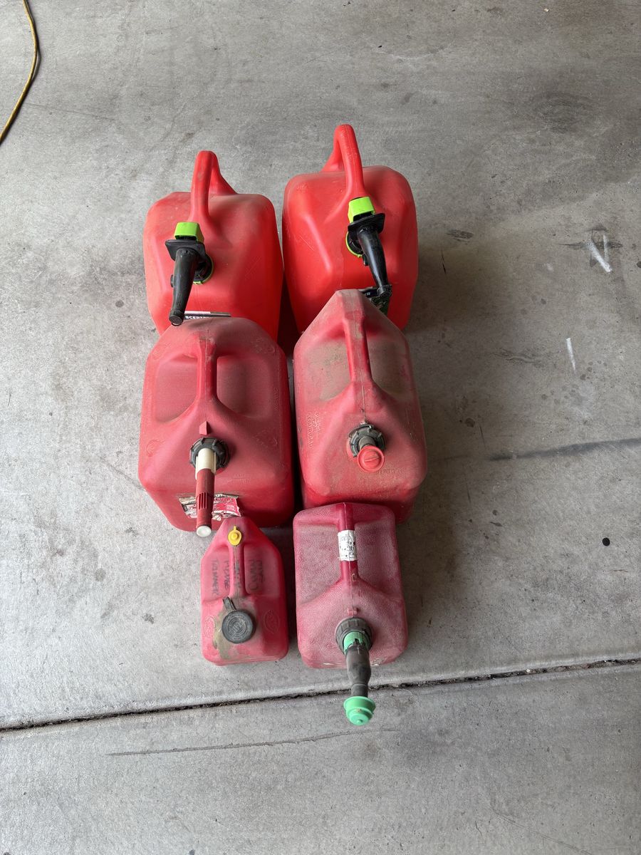 Red Gas Cans - Various Sizes and Brands, Includes Spouts, Pre-Owned