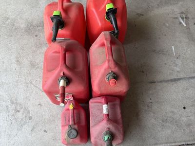 Red Gas Cans - Various Sizes and Brands, Includes Spouts, Pre-Owned