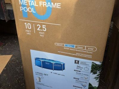 Intex 10ft Metal Frame Above Ground Swimming Pool w/ Krystal Clear Cartridge Filter Pump C330