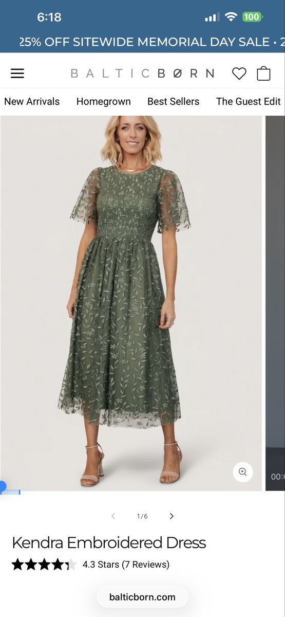 Baltic Born Kendra Embroidered Dress - Dark Sage - Size 1X