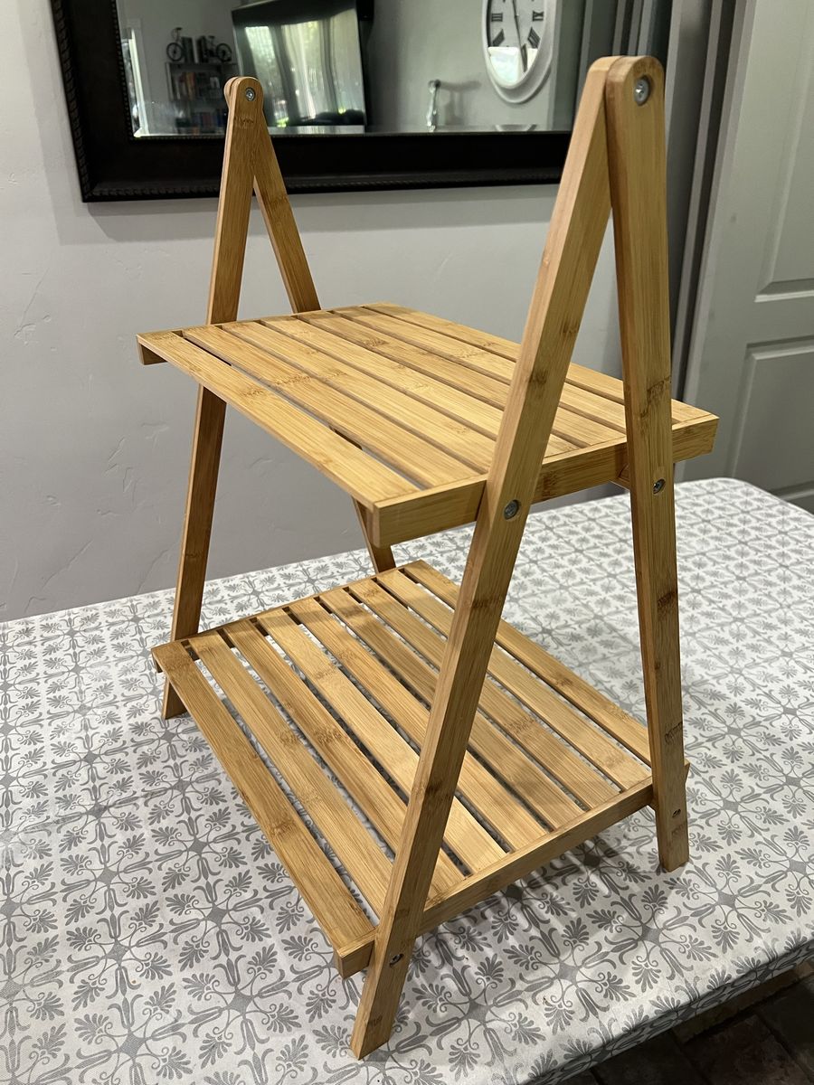 Folding Bamboo 2-Tier Shelf Bathroom Kitchen Office Storage Organizer