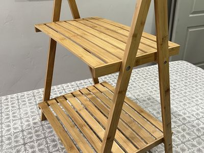 Folding Bamboo 2-Tier Shelf Bathroom Kitchen Office Storage Organizer