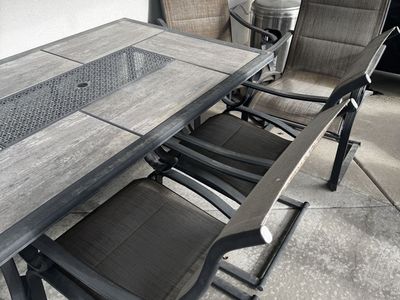 Outdoor Patio Dining Set w/ 6 Chairs - Tiled Tabletop & Metal Frame