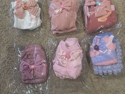 6 6-8 mo Baby Girl Pink Bowknot Romper Pants Headband Outfit Set