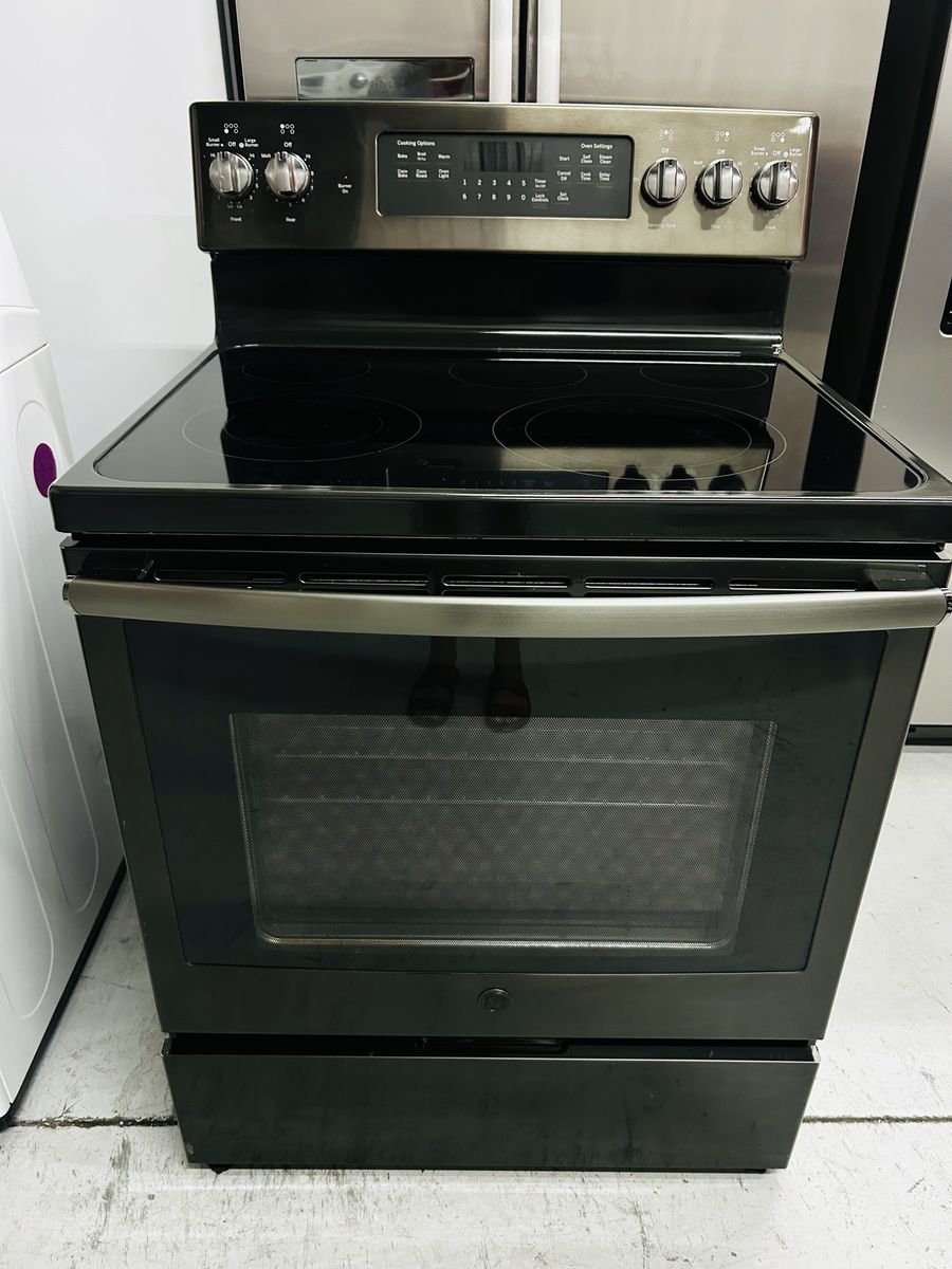 Ge Black Stainless Steel Conv Oven Electric Glass Top Range