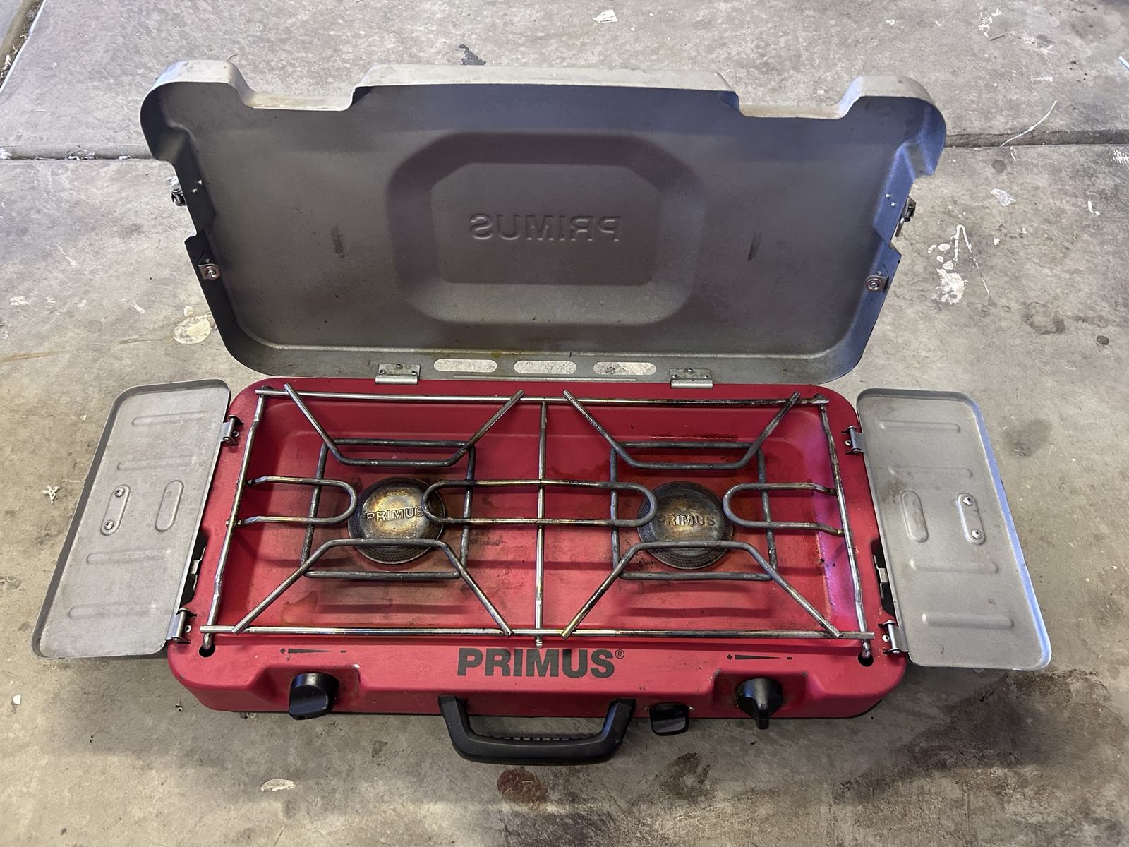Primus 2-Burner Portable Propane Camping Stove with Lid and Side Windscreens