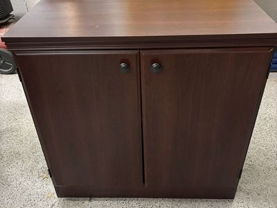 Cherry Wood Finish Storage Cabinet with Double Doors and Interior Shelf