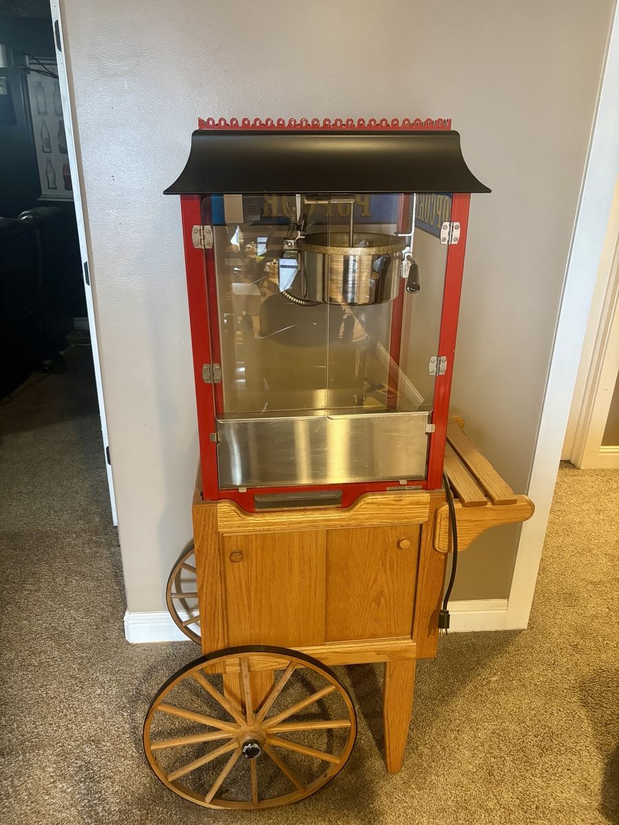Paragon Original 1911 Brand Vintage Style Red Popcorn Machine with Wooden Cart