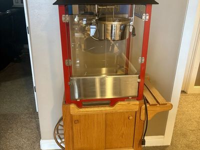Paragon Original 1911 Brand Vintage Style Red Popcorn Machine with Wooden Cart