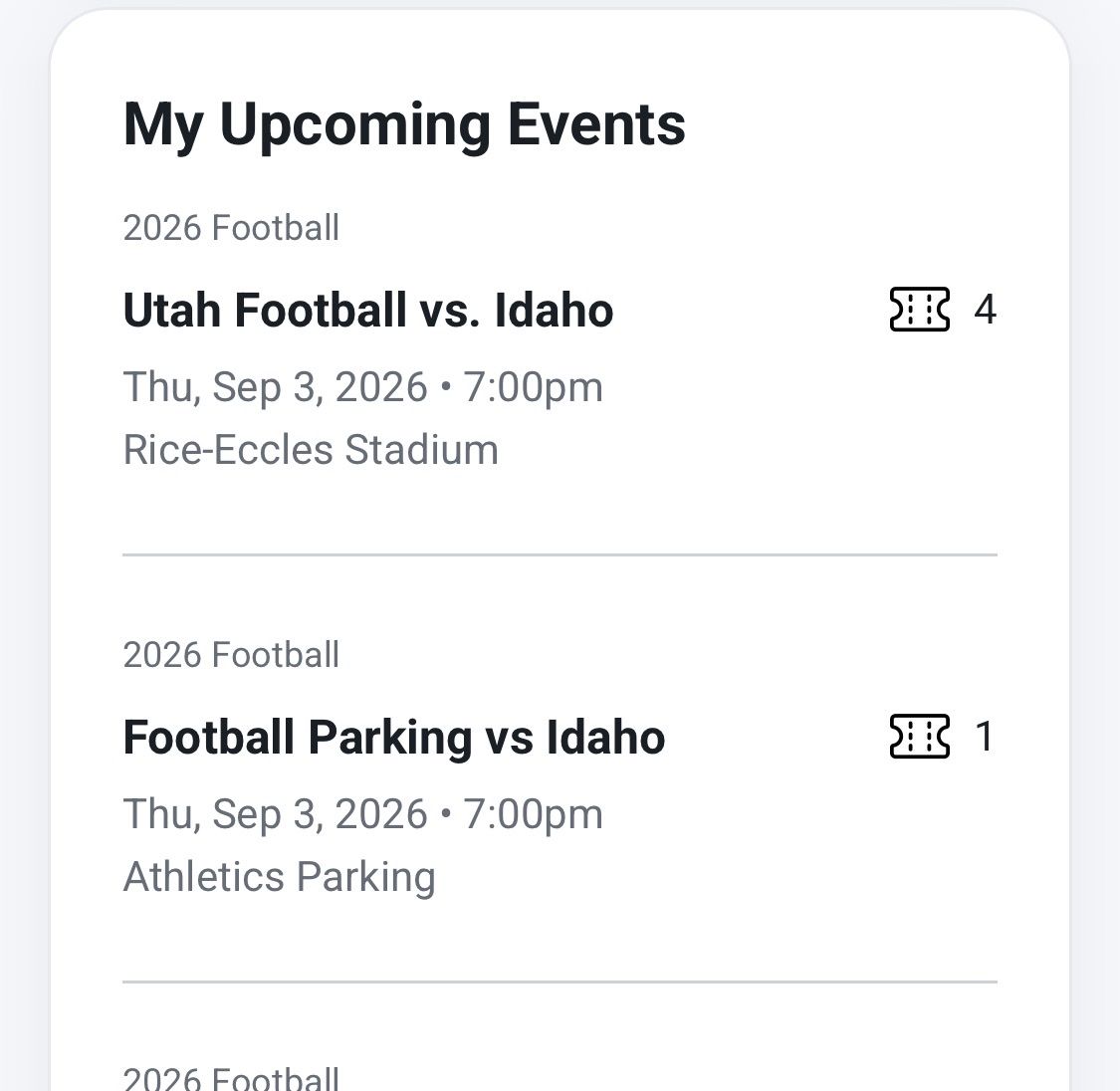 Utah football opener 4 tickets vs Idaho