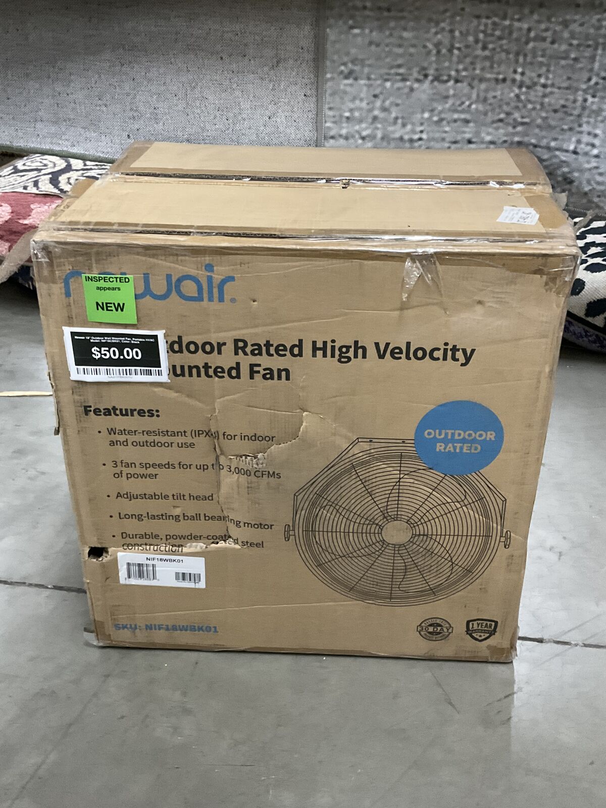 Newair 18" Outdoor Wall Mounted Fan (NIF18WBK01)