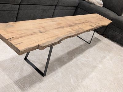 Live Edge Coffee Table - 87 inch long Modern Industrial Style, Solid Wood Top with Metal Legs