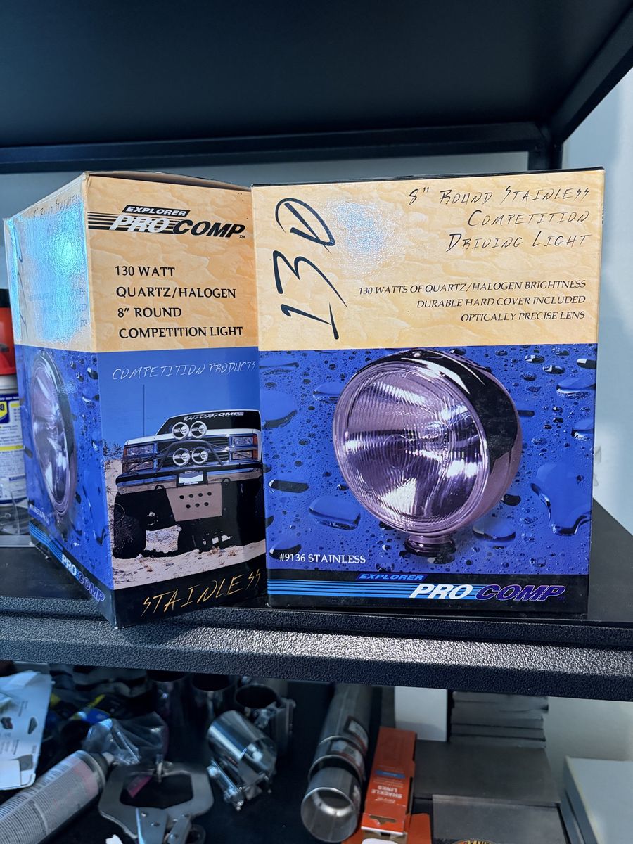 Pro Comp Explorer 130 Watt Quartz/Halogen 8" Round Stainless Competition Driving Light New (Pair)