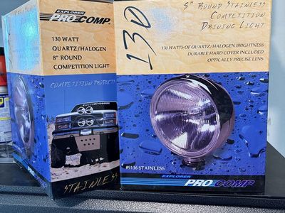 Pro Comp Explorer 130 Watt Quartz/Halogen 8" Round Stainless Competition Driving Light New (Pair)